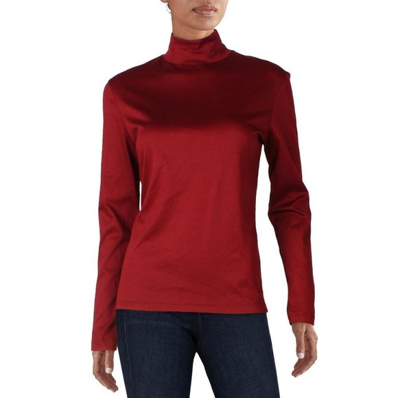 Lacoste 100% Cotton Women's Long Sleeve Solid Color Turtleneck Tee -Red (42-10) - Picture 1 of 1